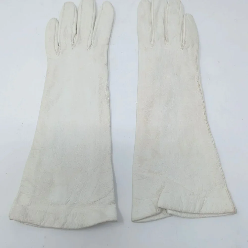 Vintage Cream White Leather Gloves X Small